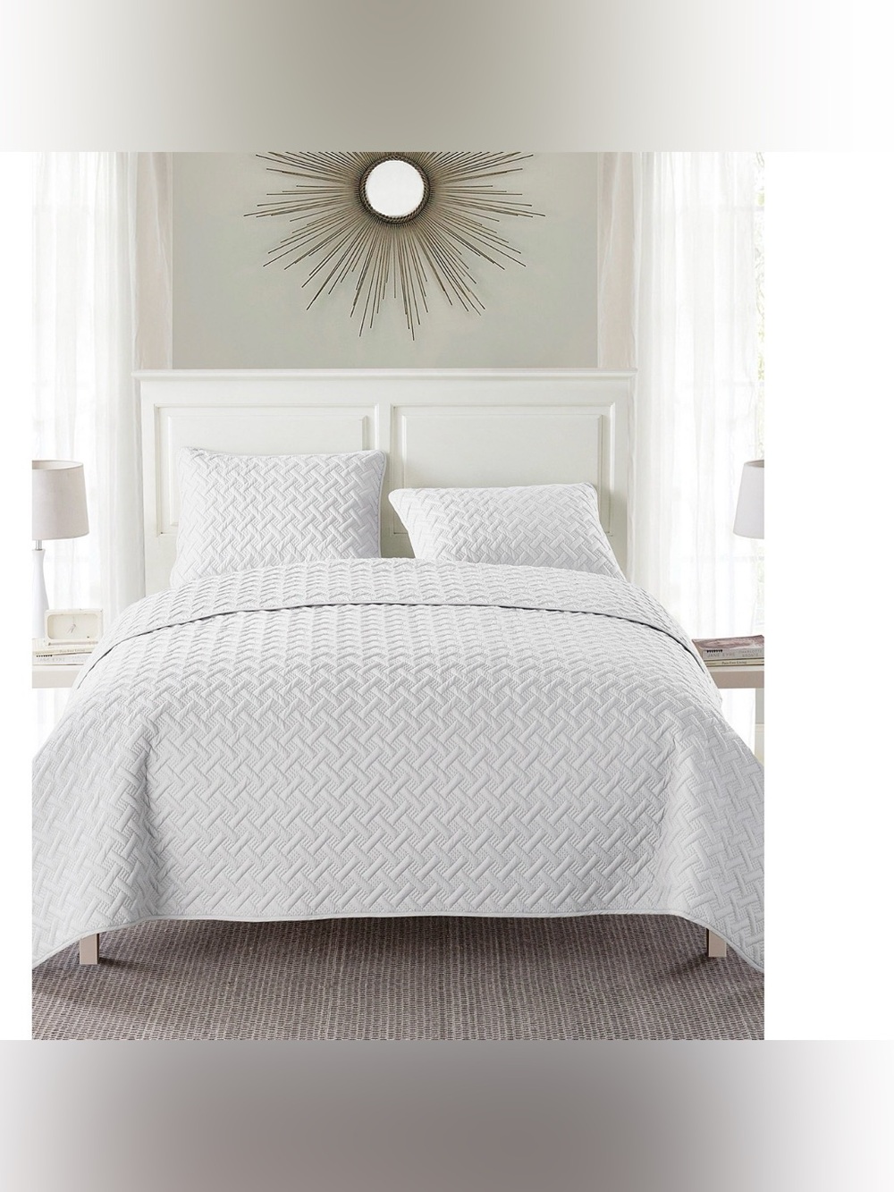 King Bed White Quilt Set 3 Piece